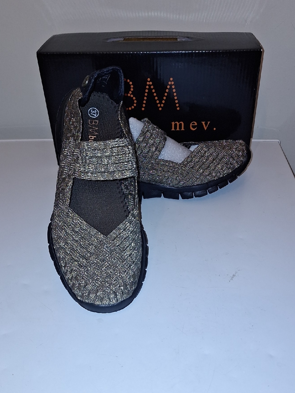 bernie mev. Metallic Gold Woven Mary Jane Flats